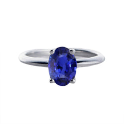 Solitaire Oval Gemstone Ring Prong Set Natural Blue Sapphire 1 Carat
