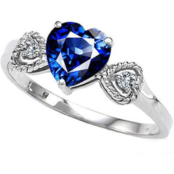 Natural Earth Mined Diamond 3 Stone Engagement Ring Heart Blue Sapphire 2.25 Carats