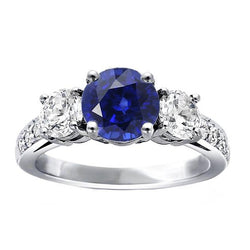 Natural Earth Mined Diamond Jewelry Round Srilanka Sapphire Ring 3 Stone Style 3 Carats