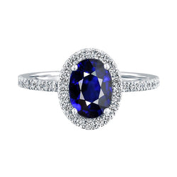 Halo Ceylon Sapphire Oval Natural Earth Mined Diamond Anniversary Ring 3.50 Carats