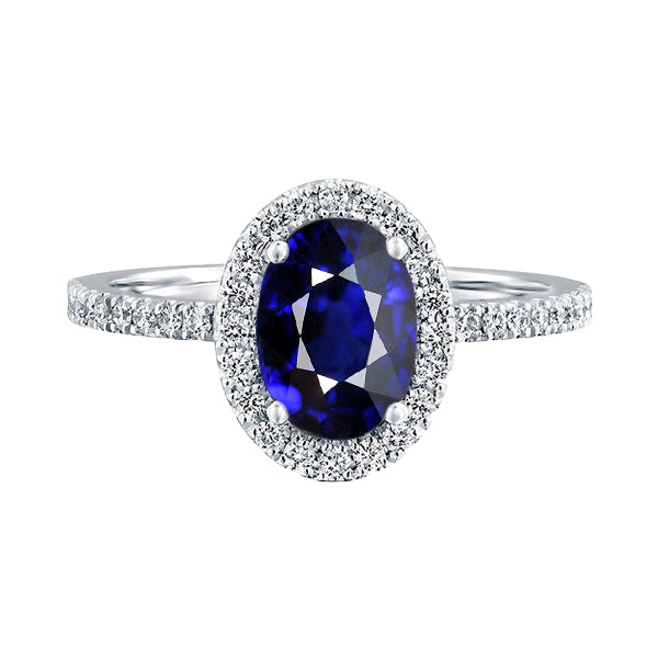 Halo  Half bazel fancy Engagement  Ceylon Sapphire Oval Diamond Anniversary Ring