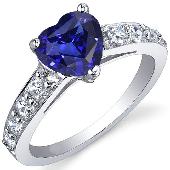 Blue Sapphire Gemstone Ring Heart Cut   Prong Set Jewelry