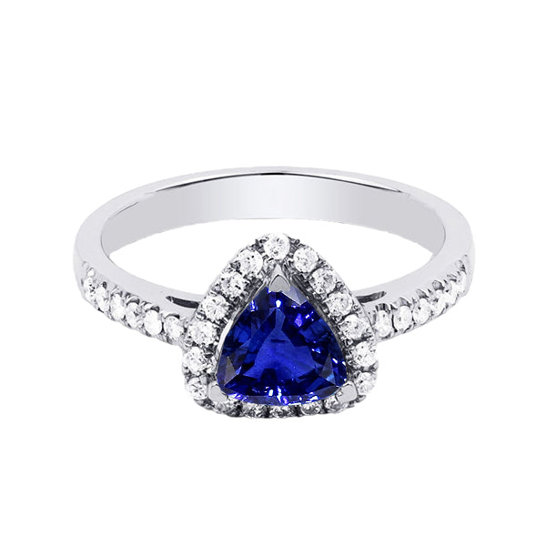 Halo Trillion Diamond Deep Blue Sapphire RingLady’s  Round Anniversary   Jewelry Gold
