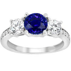Ceylon Sapphire Round Natural Earth Mined Diamond Ring 3.50 Carats Ladies Jewelry