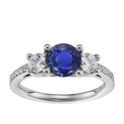 Srilanka Sapphire Natural Earth Mined Diamond Round Cut Ring 3.50 Carats White Gold 14K