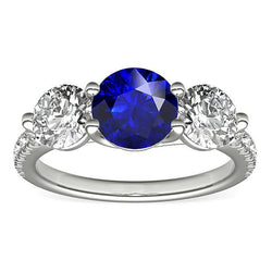 Natural Earth Mined Diamond Engagement Ring Round Ceylon Sapphire 3 Carats Jewelry