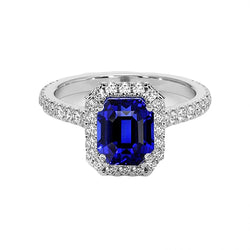 Halo Blue Sapphire Natural Earth Mined Diamond Ring With Accents 10.25 Carats