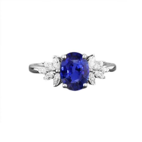 Best Stylish Oval Gemstone Blue Sapphire Ring With Marquise Diamonds
