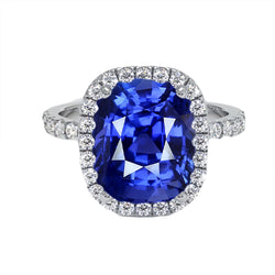 Ladies Halo Natural Earth Mined Diamond Ring Cushion Blue Sapphire Engagement 9.75 Carats
