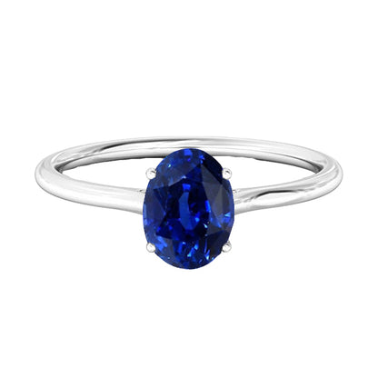 Natural Real ( Not Lab Grown )  Solitaire Oval Deep Blue Sapphire Ring 2 Carats White Gold