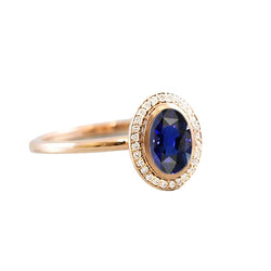 Halo Oval Blue Sapphire Ring & Natural Earth Mined Diamonds 3 Carats Gold