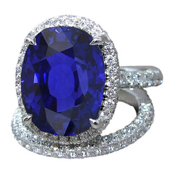 Halo Oval Ceylon Sapphire Wedding Ring Set 7 Carats With Natural Earth Mined Diamond Band