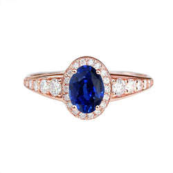 Halo Natural Earth Mined Diamond Sapphire Anniversary Ring Oval Cut Sri Lankan 3.50 Carats