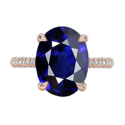 Solitaire With Accents Ring Oval Blue Sapphire & Natural Earth Mined Diamonds 5.50 Carats