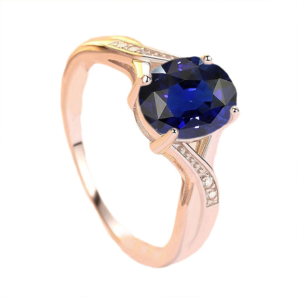 Natural Earth Mined Diamond Jewelry Oval Cut Deep Blue Sapphire Ring 3 Carats