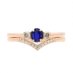 3 Stone Wedding Ring Set Blue Sapphire With Diamond Band 2 Carats