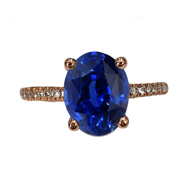 Oval Solitaire Blue Sapphire Ring & Pave Set Natural Earth Mined Diamonds 4.50 Carats