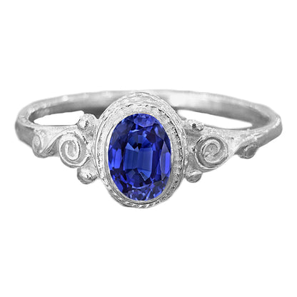 Natural Real ( Not Lab Grown )  Gold Solitaire Oval Blue Sapphire Ring Antique Style 2 Carats