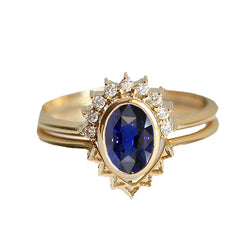 Natural Earth Mined Diamond Engagement Ring Set Bezel Set Blue Sapphire 3 Carats