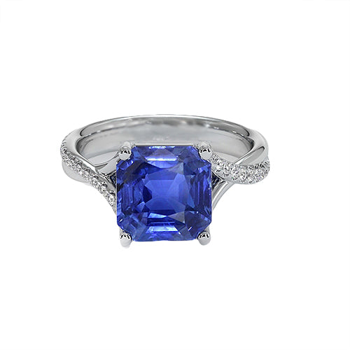 Lady’s Brilliant Engagement White Gold Solitaire Blue Sapphire Ring With Accents