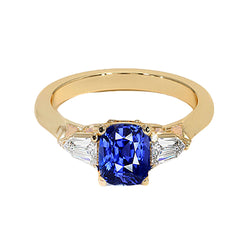 Cushion Deep Blue Ceylon Sapphire & Tapered Baguette Ring 9.50 Carats