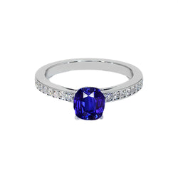 Gold Solitaire Blue Sapphire Ring With Round Natural Earth Mined Diamond Accents 6 Carats