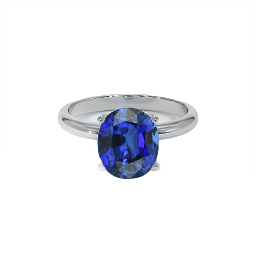 Brilliant Sparkling Oval Solitaire Ceylon Blue Sapphire White Gold Ring
