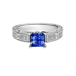 Vintage Style Princess Ceylon Sapphire & Natural Earth Mined Diamond Ring 5.50 Carats