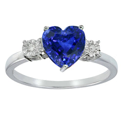 White Gold 3 Stone Ring Heart Sri Lankan Sapphire & Natural Earth Mined Diamonds 11 Carats