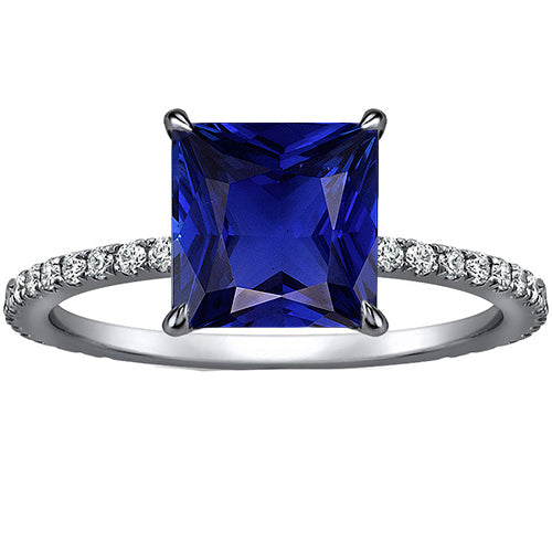 Women Natural Earth Mined Diamond Engagement Ring Princess Cut Ceylon Sapphire 4.75 Carats