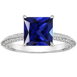 Antique Style Gold Natural Earth Mined Diamond & Princess Blue Sapphire Ring 4.50 Carats