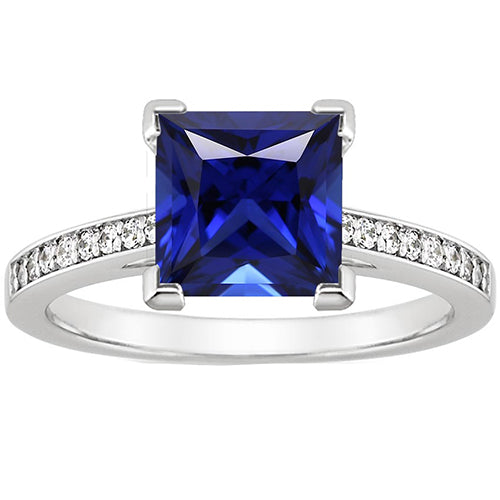Lady’s White Gold Engagement Ring Princess Blue Sapphire & Diamond