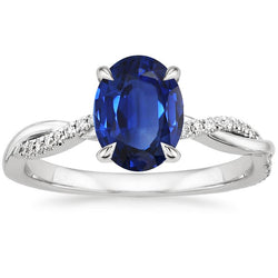 Oval Blue Sapphire Engagement Ring Natural Earth Mined Diamond Gold Twisted Shank 6 Carats