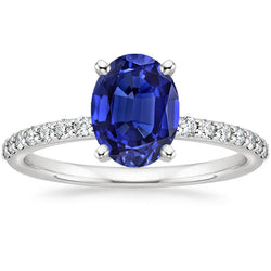 Women Natural Earth Mined Diamond Ring Oval Ceylon Sapphire Accents Gold 14K 5.50 Carats