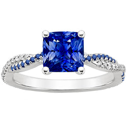 Fancy Diamond Engagement Ring Blue Ceylon Sapphires 3.45 Carats Gold