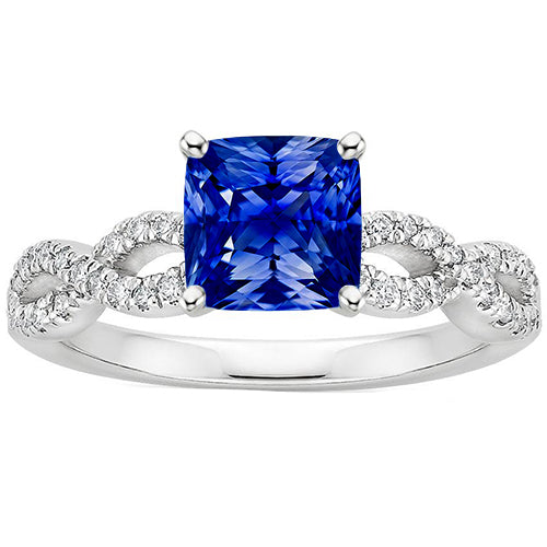 High Quality Unique Diamond Solitaire Ring With Accents  Cushion Blue Sapphire  
