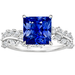 Gold Solitaire Princess Blue Sapphire With Marquise Accents 4 Carats
