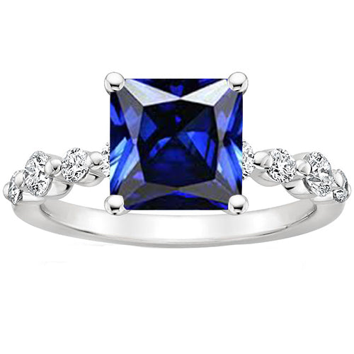 Best Stylish New Gold Princess Cut Natural Blue Sapphire With Accents Ring