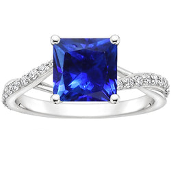 Ladies Natural Earth Mined Diamond Gemstone Ring Princess Ceylon Sapphire Gold 3.75 Carats