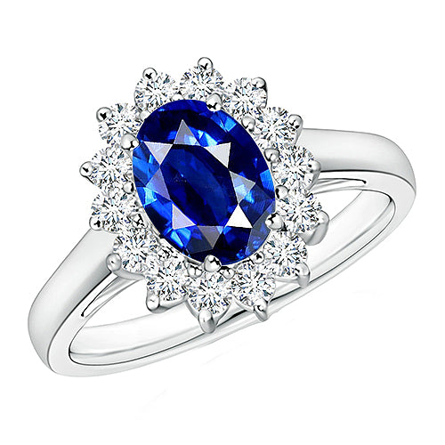 Lady’s Brilliant Oval Diamond Engagement Ring Halo Ceylon Sapphire