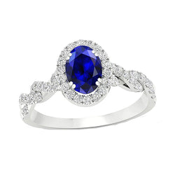 Women's Natural Earth Mined Diamond Halo Ring White Gold 4.50 Carats Blue Sapphire Jewelry