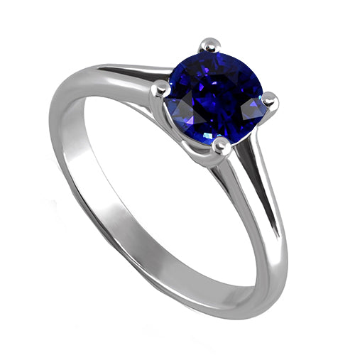 Round Gold  Brilliant Sparkling Solitaire Ceylon Sapphire Ring U Prong Setting