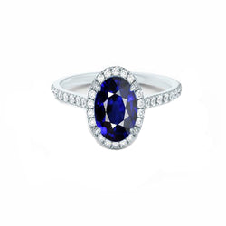 Halo Natural Earth Mined Diamond Ring With Accents Oval Sri Lankan Sapphire 7.50 Carats