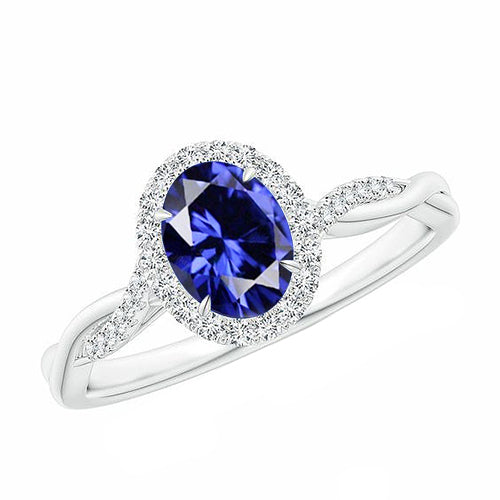 Diamond Halo Ring  Best  Oval Blue Sapphire Sparkling White Gold