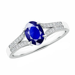 Natural Earth Mined Diamond Engagement Ring Oval Blue Sapphire Split Shank 3.50 Carats New