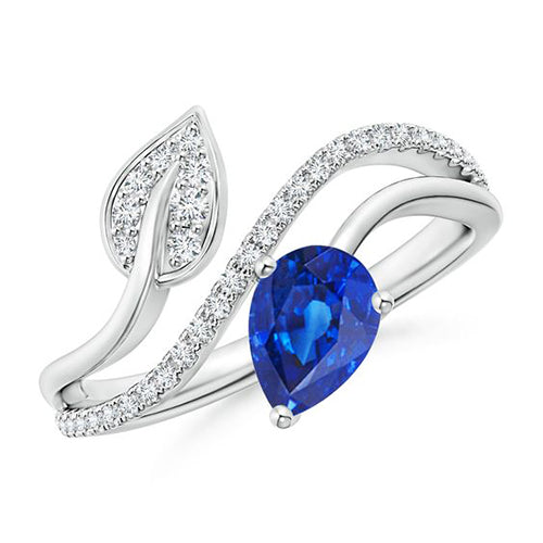 Females Anniversary Toi et Moi Diamond Women’s Ring Pear Blue Sapphire  Leaf Style 