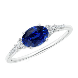 Gold Natural Earth Mined Diamond & Oval Sapphire Gemstone Ring 4 Carats Women's Jewelry