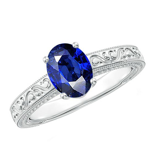 Womans Sparkling Vintage Style Solitaire Oval Natural Blue Ceylon Sapphire