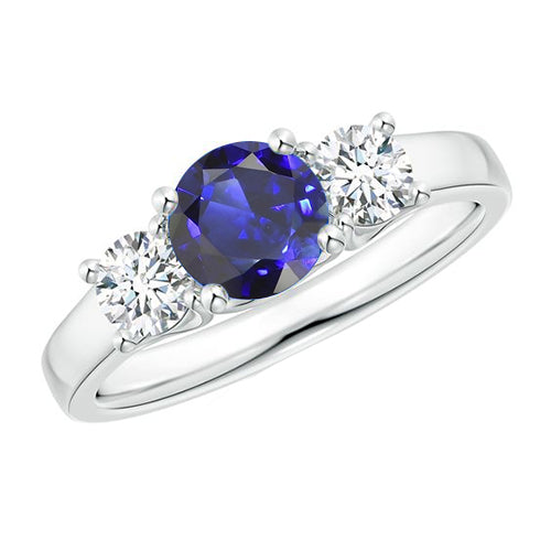Best Stylish Round Three Stone Blue Sapphire & Diamond Gemstone Ring
