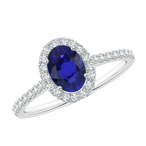 New Stylish Oval Diamond Halo Engagement Ring 5.50 Carats Ceylon Sapphire Accented